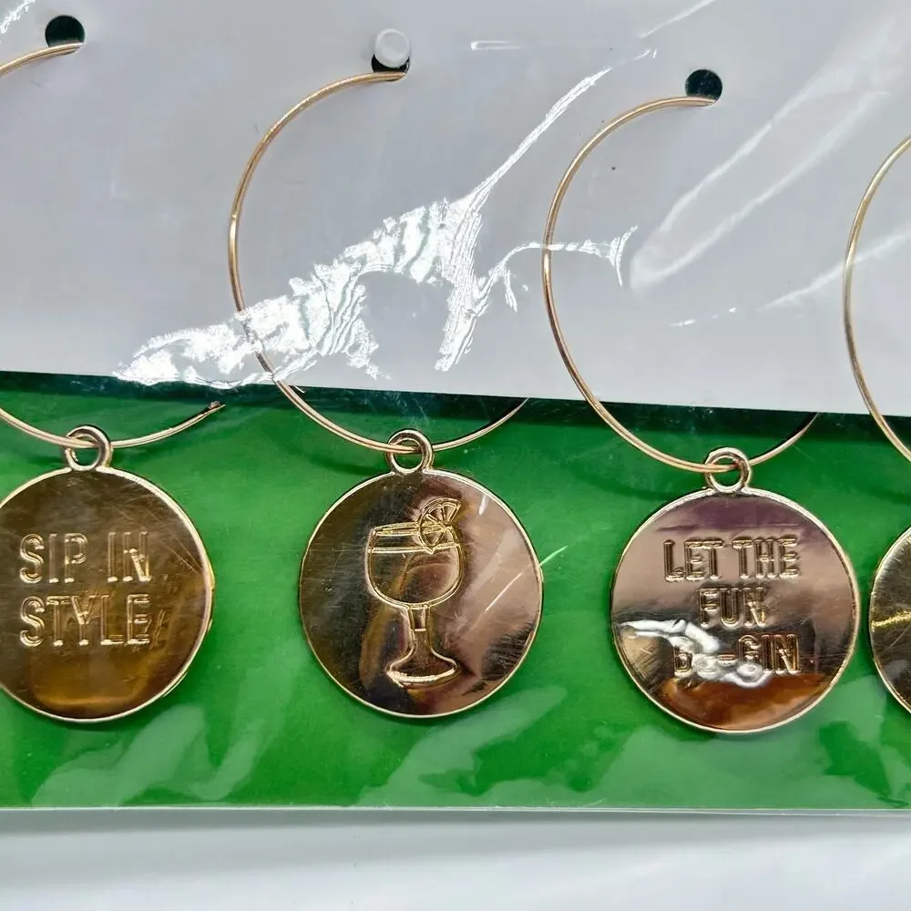 TANQUERAY Gold Tone Cocktail Charms Drink Glassware Wine Glass‎ Accessory Gift